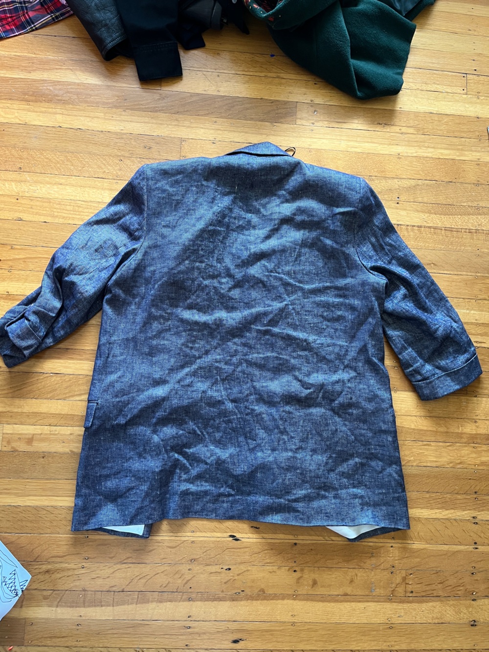Zara linen blend denim chambray oversized blazer jacket strong shoulder XL blue - Picture 10 of 11